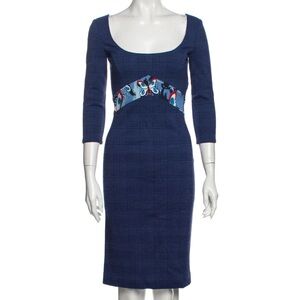 Gorgeous Versace Blue Textured Sheath Dress with Square Neck